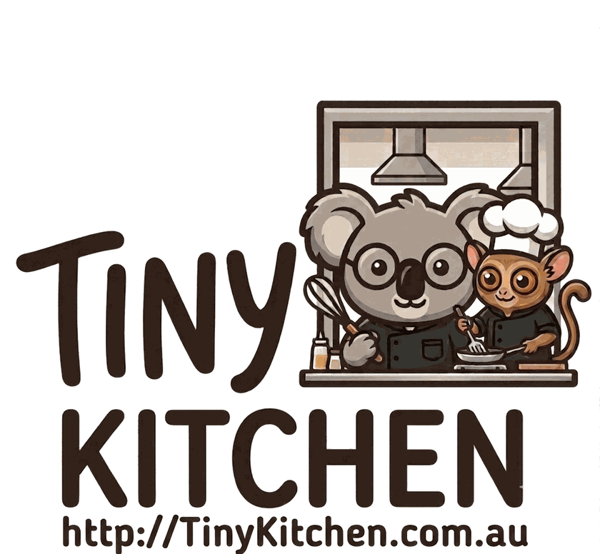 Tiny Kitchen — a koala and a tarsier cooking in a food van window